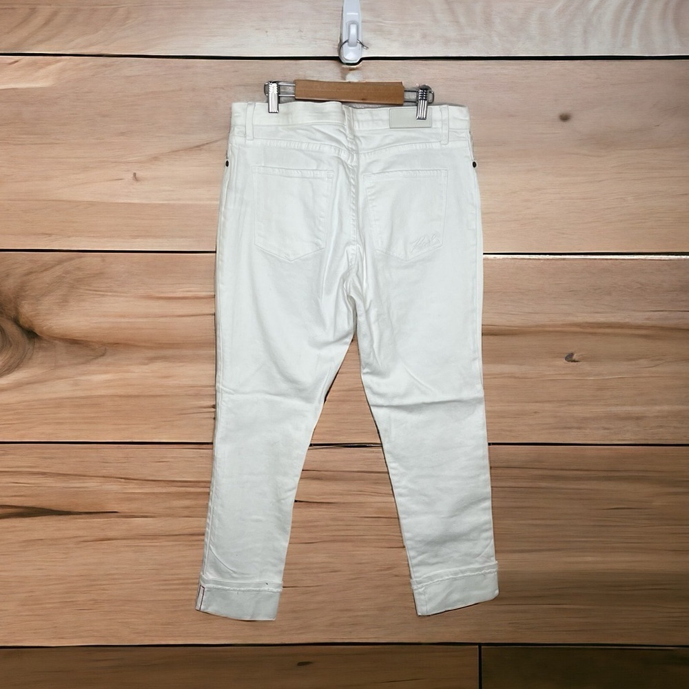 Karl Lagerfeld Paris Seamed Fringed Cuff White Jeans - Picture 5 of 13